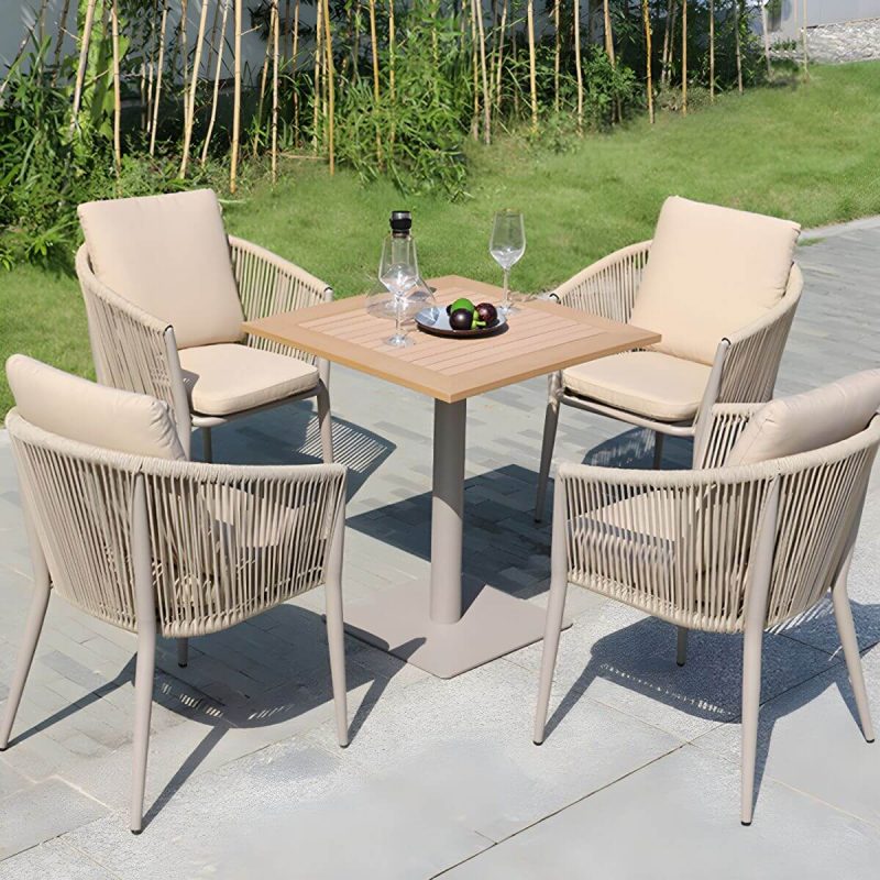 "Modern Outdoor Patio Table UV Resistant Dining Table with Metal Frame - Table Only 31.5"L x 31.5"W x 28.7"H Brown Round"