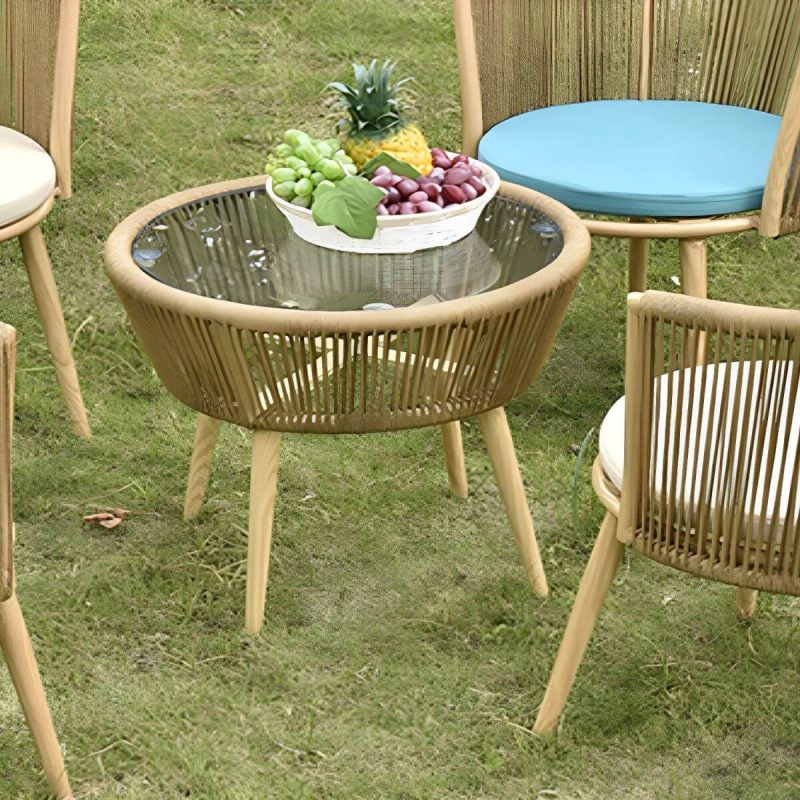 "Contemporary Patio Table Outdoor Open-air Round Bistro Table - Natural Finish Table Only"