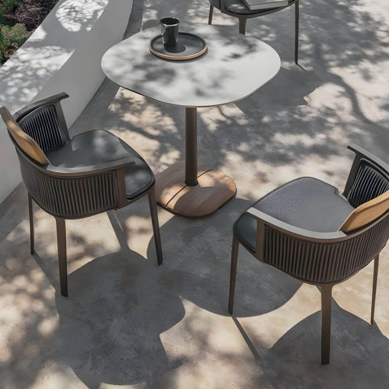 "Metal Coastal With Arm Solid Wood Black Outdoor Bistro Chairs - 8 Piece Set 57 x 50 x 77 cm Stainless Steel"