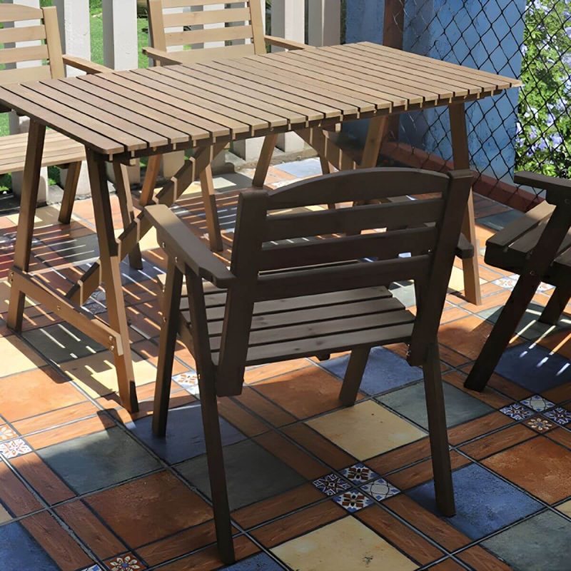 "Brown Solid Wood Patio Table Contemporary Style Rectangular Shape - Table Only"