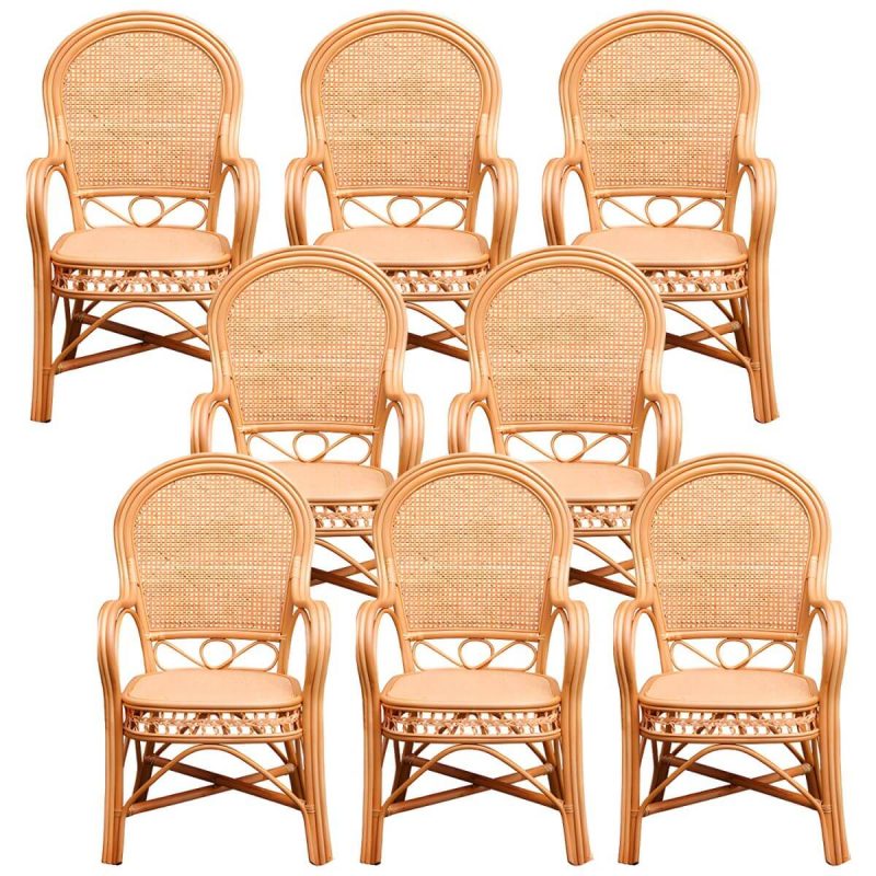 "Traditional 40.55" Height Solid Color Rattan Outdoor Dining Armchair - Ginger 8 Piece Set"