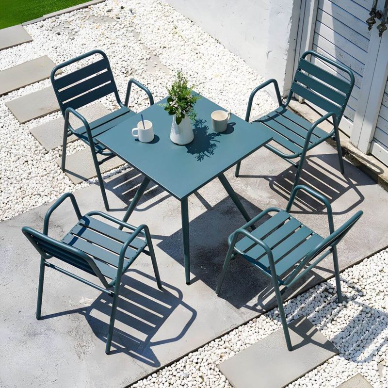 "Traditional Style Patio Table Metal Water Resistant Patio Table - Round Aqua Table Only"