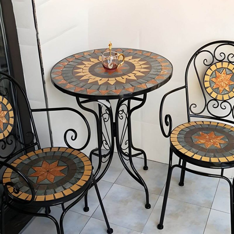 "French Country Metal Patio Table Round Outdoor Iron Dining Table - Table Only Sky Blue"