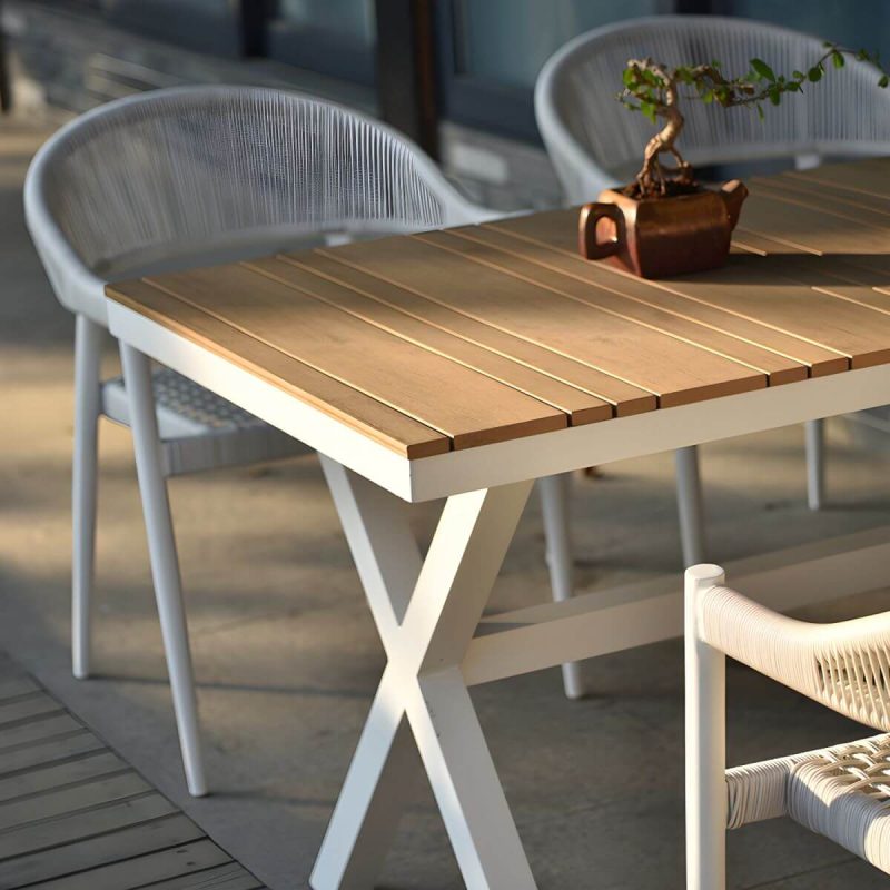"Weatherproof White Wicker Patio Dining Set with Set of Stackable Chairs - Desk with 2 Chairs 27.6"L x 27.6"W x 29.1"H"