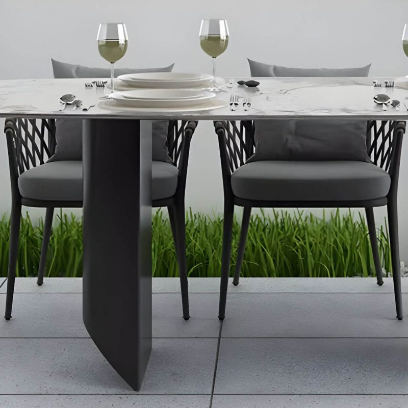 "Modern Gray Metal Arm Chair with Wicker Back and Cushions for Your Patio - 24"L x 24"W x 30"H 4 Piece Set"