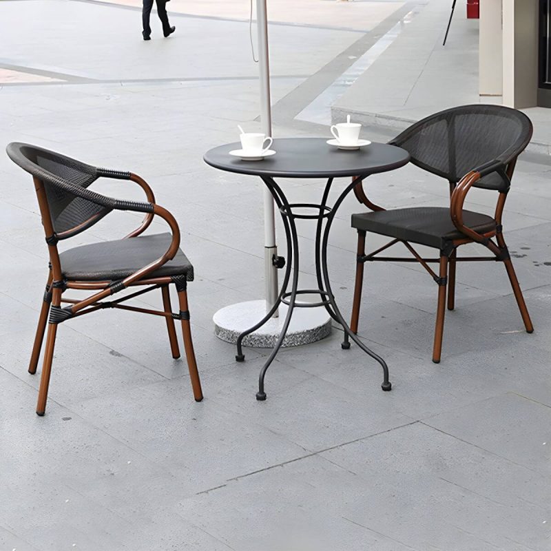 "Metal Modern Brown Patio Dining Set with Stackable Chairs and Weatherproof Durability - Table & Chair(s) 70 x 70 x 73 cm 2"