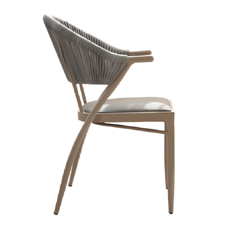 "Contemporary Oval Shape Dining Table Set with Shelf for Courtyard - Table & Chair(s) 2 Khaki"