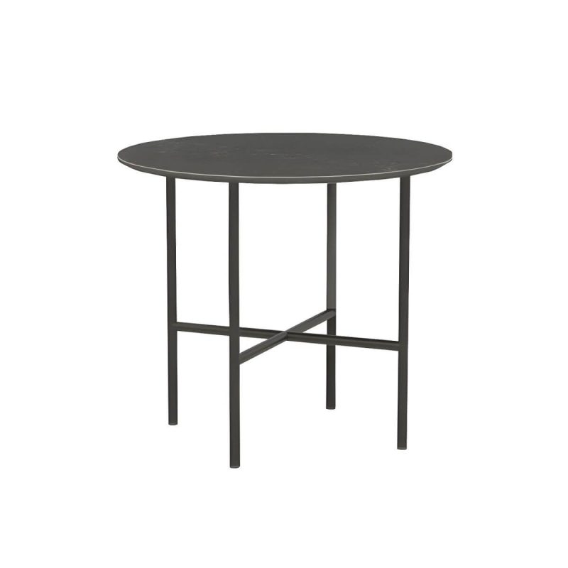 "Water Resistant Coffee Table Industrial Style Stone Round Shape Table in Grey - 20"L x 20"W x 18"H Grey Table Only"