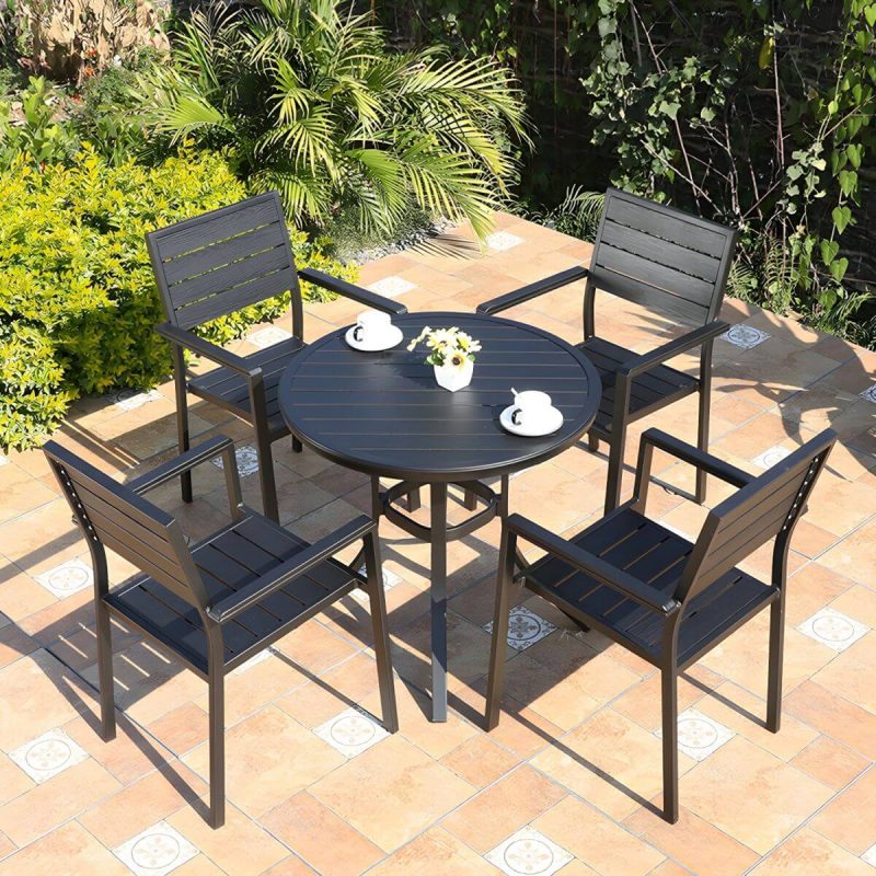 "Metallic Antique Finish Patio Chair Industrial Style Stacking without Cushions - 6 Piece Set"