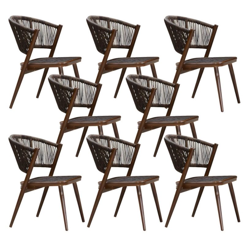 "Tropical Rattan Patio Arm Chair with Arm Brown Dining Armchair - 8 Piece Set"