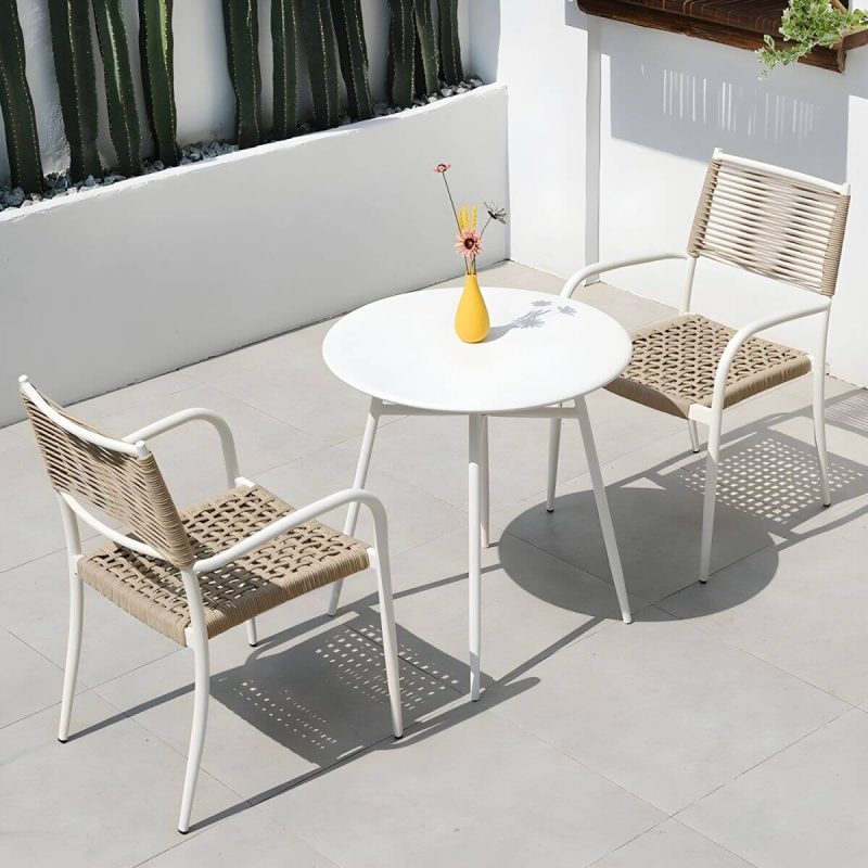 "Contemporary Metal Dining Table Set with White Top for Courtyard - Table & Chair(s) 28"L x 28"W x 28"H 2"