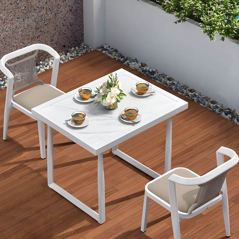 "Wood and Metal Patio Table Wood-Like Rectangle/Square in Brown/White - White 35"L x 28"W x 29"H Table Only"