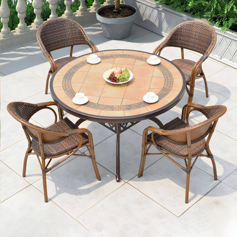 "Traditional Brown Metal Patio Dining Set with Rectangular Table - Table & 4 Chairs 47.2"L x 47.2"W x 28.3"H"