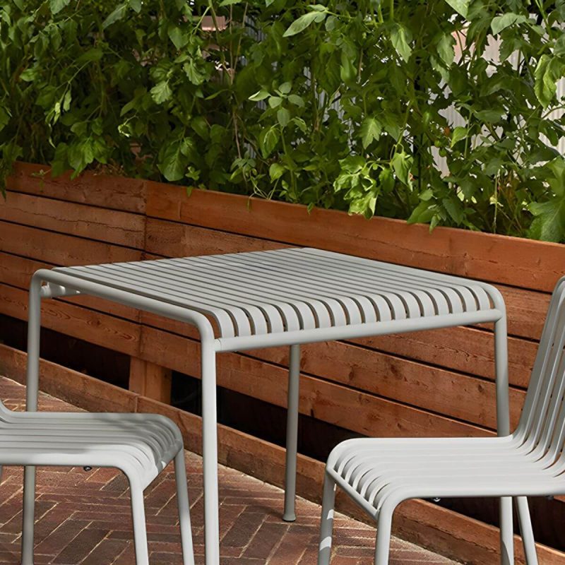 "Grey Metal Patio Table Contemporary Style Water Resistant for Outdoors - Table Only 23.6"L x 23.6"W x 29.5"H Round"