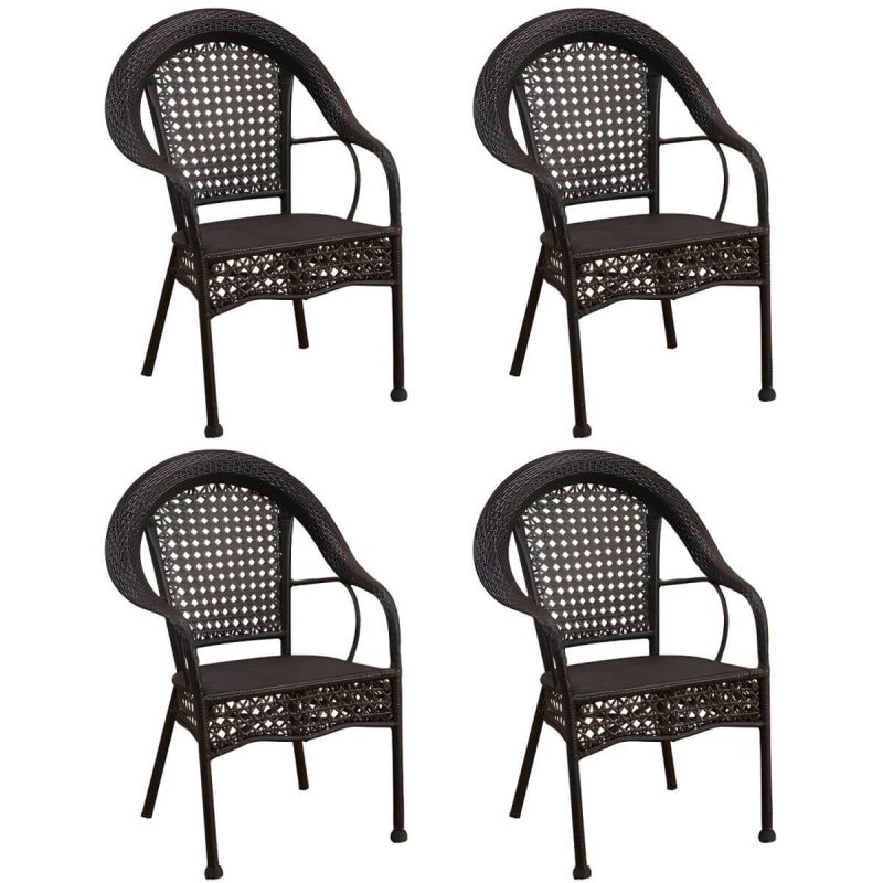 "Modern Metal Frame Stacking Dining Chair with Arm Water Resistant - Black 4 Piece Set"