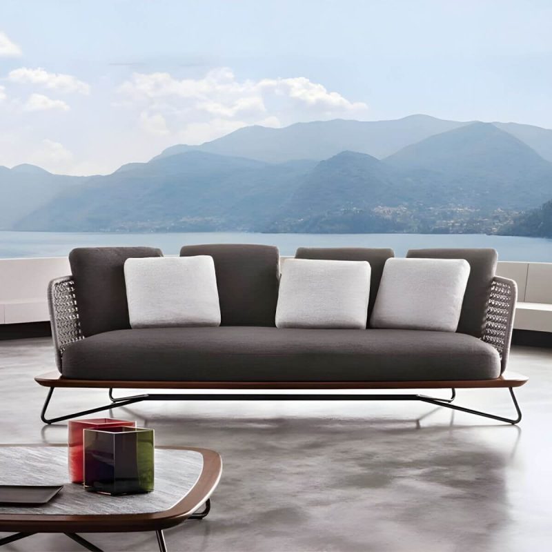"Modern Black Metal Modular Design Sofa with Waterproof Cushions - 3-Seater Sofa"