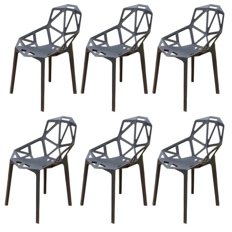 "Stacking Dining Armchair Contemporary Plastic Patio Arm Chair - 21"L x 20"W x 32"H 6 Piece Set"