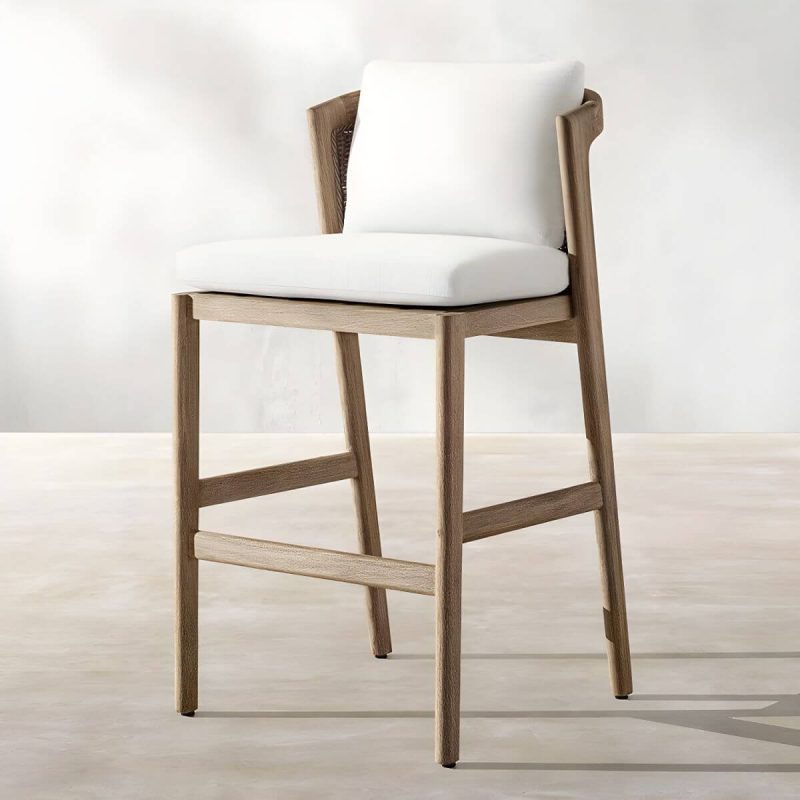 "Modern Wooden Arm Chair with Brown Frame and White Cushions for outdoor dining in the patio - Armless Aluminium Alloy 26"L x 25"W x 41"H"