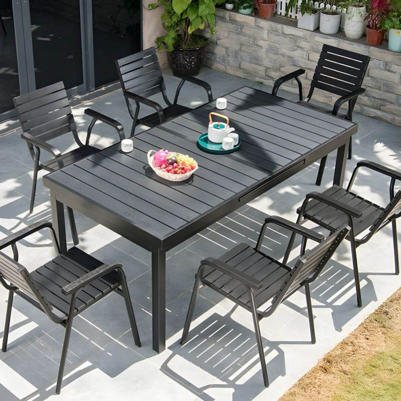 "Black Wooden Patio Table Contemporary Style in Rectangular Shape - Table Only"