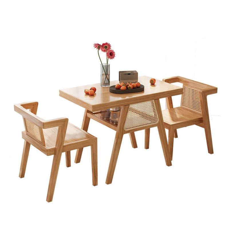 "Rubberwood Natural Finish Outdoor Dining Set, Mold-inhibiting, Light Walnut, 31"L x 24"W x 30"H, Desk with 2 Chairs"