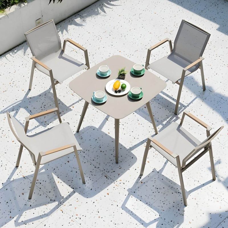 "Gray Modern Metal Dining Room Chair and Table Set with Chairs - Table & Chair(s) 31.5"L x 31.5"W x 28.7"H 4 Champagne"