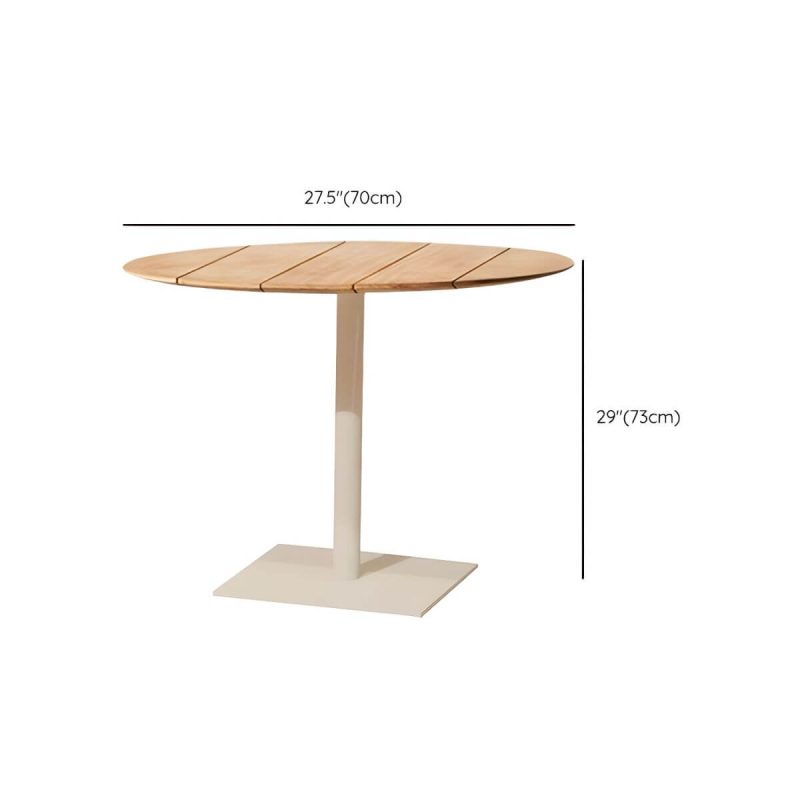 "Dimension of Modern Outdoor Patio Table UV Resistant Dining Table with Metal Frame - Table Only 27.6"L x 27.6"W x 28.7"H Cherry Wood Round"