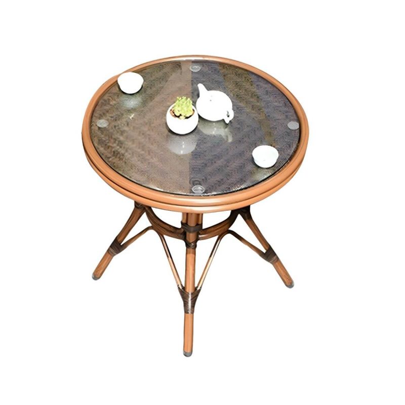 "Contemporary Brown Dining Table Set 2 Woven Chairs for Courtyard - Table & Chair(s) 2 Tan"