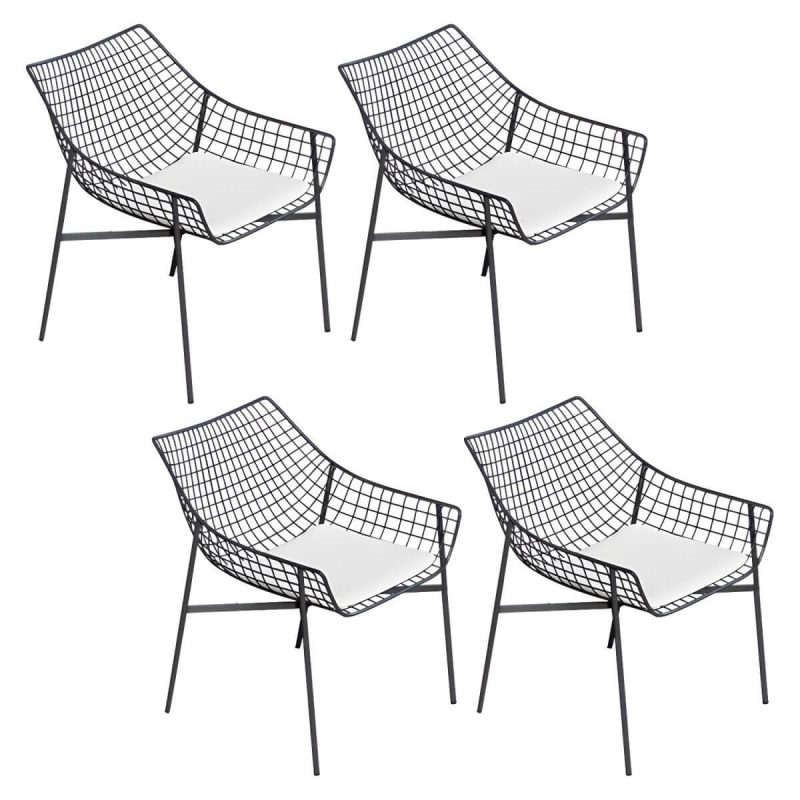"Contemporary Iron Frame Black and White Armless Dining Side Chair - Black 4 Piece Set"
