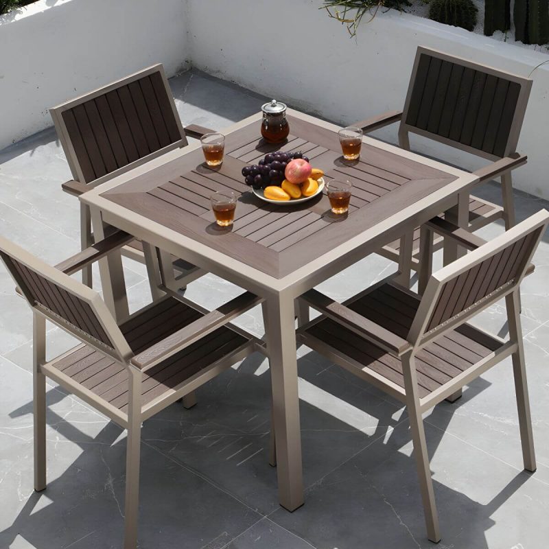 "Traditional Patio Table Wood Top Metal Frame Water Resistant Patio Table - 31.5"L x 31.5"W x 29.5"H Table Only"