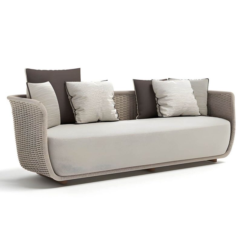 "Scandinavian Linen Sofa with Cushions Water Resistant for Outdoor - Grey 3-Seater Sofa"