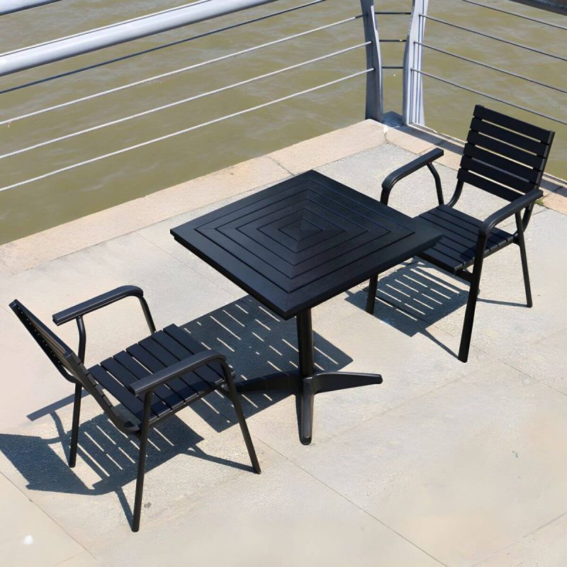 "Contemporary Wood Dining Table Set with Black Chairs for Courtyard - Table & Chair(s) 31.5"L x 31.5"W x 28.3"H 2"