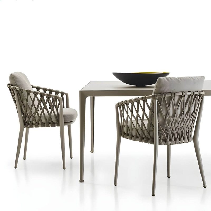"Modern Dining Side Chair Aluminum Outdoor Bistro Chairs with Arm - Grey 4 Piece Set"