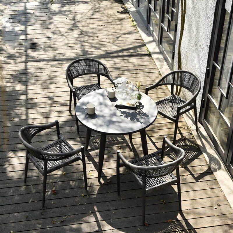 "Contemporary Metal Frame Outdoor Dining Chair Set in Black with Arms - 22"L x 23"W x 31"H 8 Piece Set"