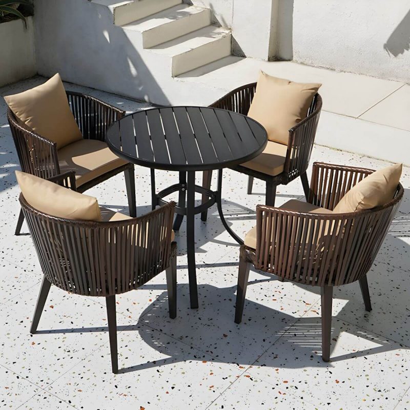 "Modern Wood Patio Dining Table 3/5/7/9 Pcs Black Dining Set for Courtyard - Table & Chair(s) 31.5"L x 31.5"W x 29.5"H 4 Round"