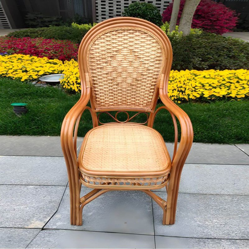"Traditional Patio Dining Armchair in Rattan Single Outdoor Chair - Red Brown Rattan Weaving 4 Piece Set"