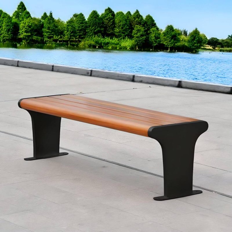 "Modern Style Wooden Industrial Bench with Brown Seat Surface and Metal Double Base - Black 71"L x 18"W x 17"H"