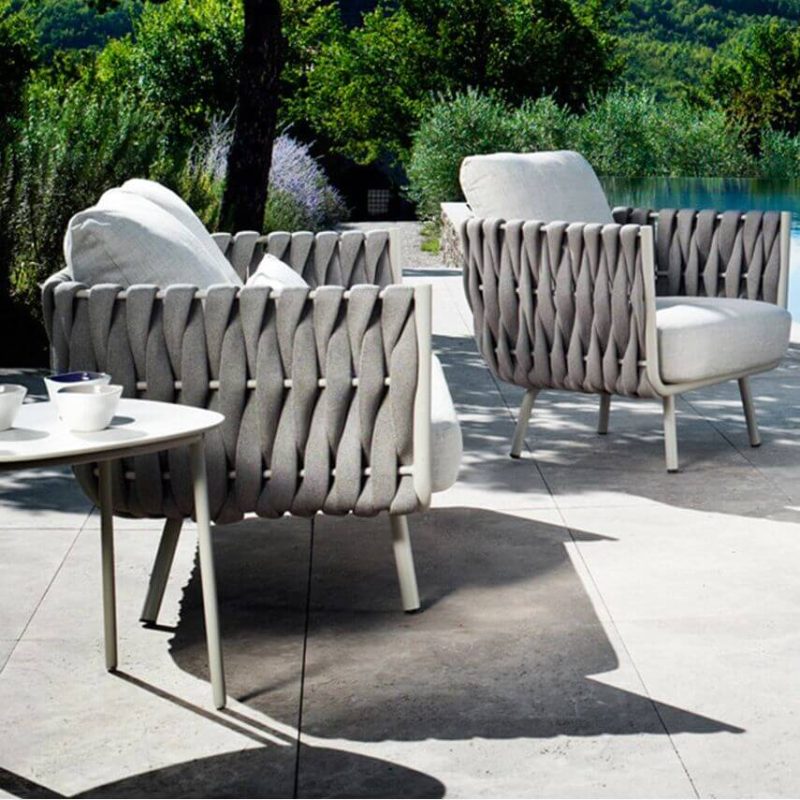 "Outdoor Sofa Seating Group with Linen Fabric Upholstery, Cerulean Pillow, and Chalk Table, 3-Piece Set(1 Chair & 1 Loveseat & 1 Coffee Table)"