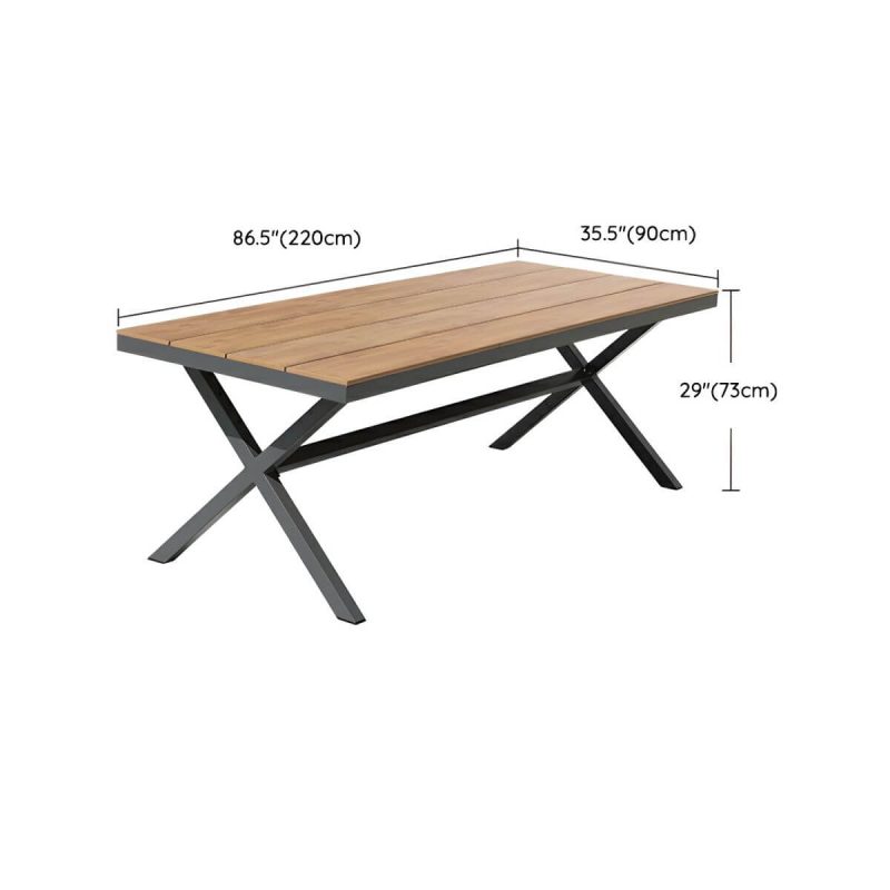 "Dimension of Modern Metal Patio Table without Umbrella Hole - Black Frame, Non-extendable - Table Only 87"L x 35"W x 29"H"