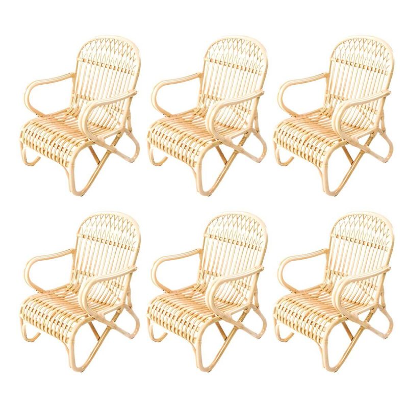 "Matte Finish Tropical Patio Chair Assembled Wicker with Arms - Natural Finish 6 Piece Set"
