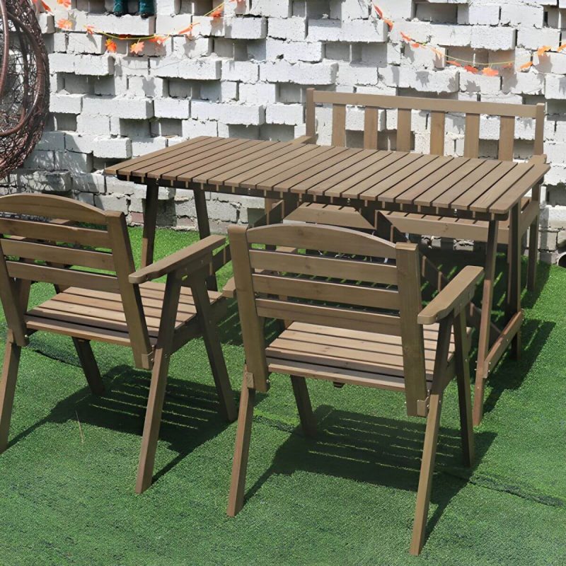 "Brown Solid Wood Patio Table Contemporary Style Rectangular Shape - Table Only"