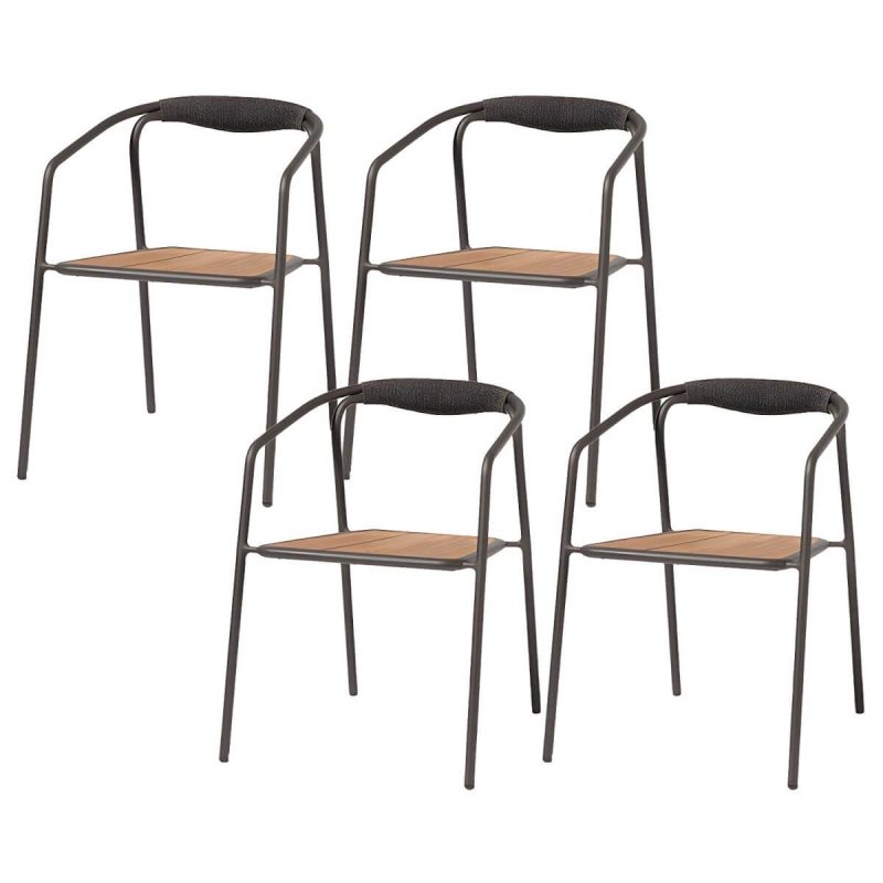 "Farmhouse Aluminum With Arm Open Back Stacking Patio Dining Chair - 4 Piece Set Matte Black Ash"