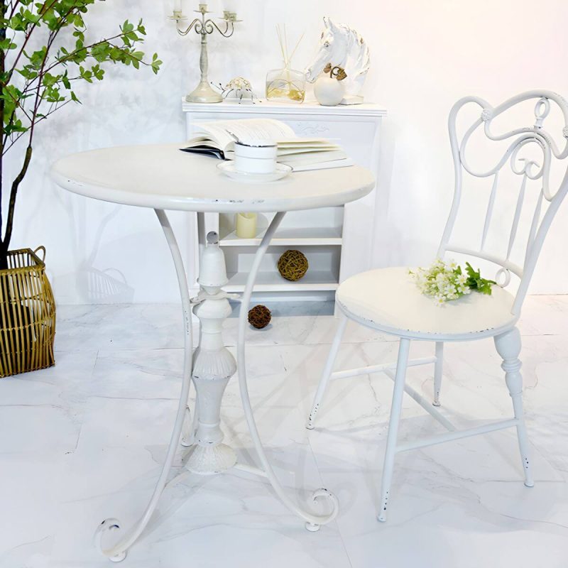 "White Patio Table Metal Contemporary Style Water Resistant in Round Shape - Table Only 23.6"L x 23.6"W x 29.5"H"