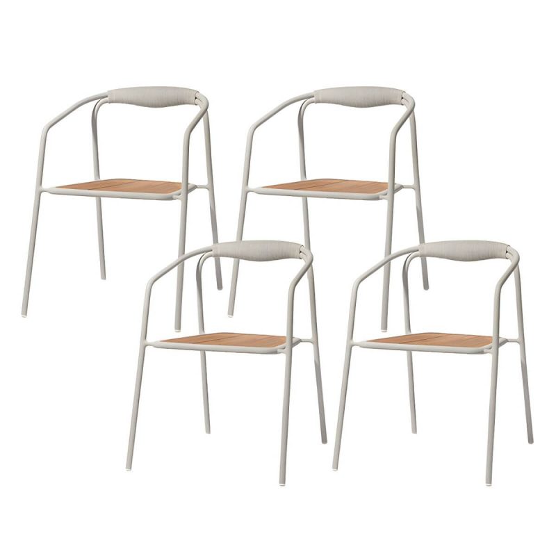 "Farmhouse Aluminum With Arm Open Back Stacking Patio Dining Chair - 4 Piece Set White Teak"