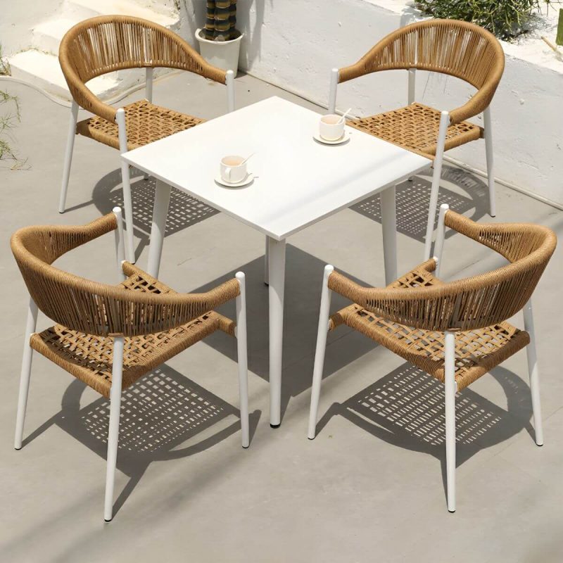"Elegant Weatherproof White Metal Patio Dining Set with Stackable Chairs - Table & Chair(s) 28"L x 28"W x 28"H 4"