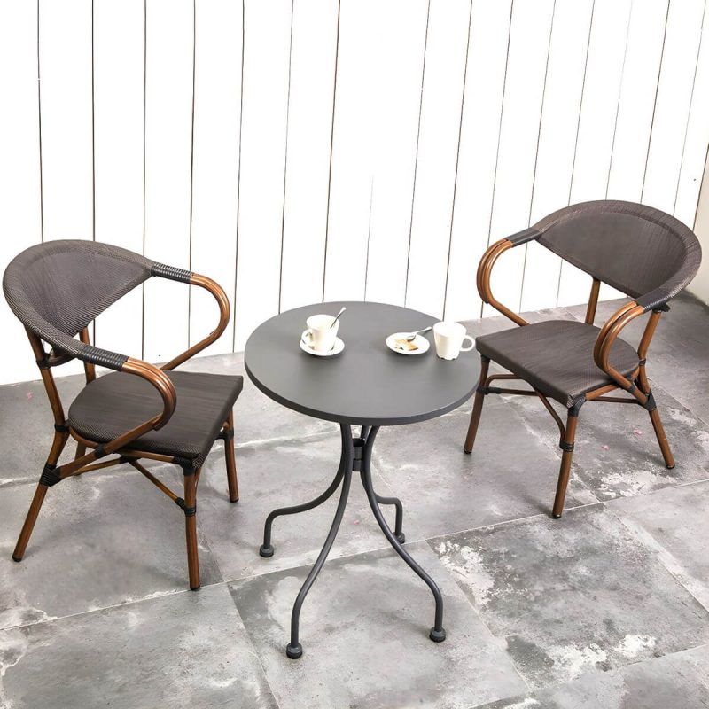 "Modern Brown Wicker/Rattan Patio Dining Set with Stackable Chairs, Metal Table Base - Table & Chair(s) 23.6"L x 23.6"W x 28.7"H 2"
