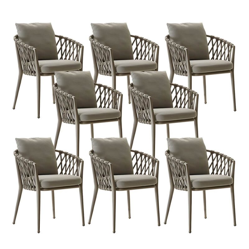 "Antique Finish Dining Chair Metallic Tropical Style with Cushions - 8 Piece Set"