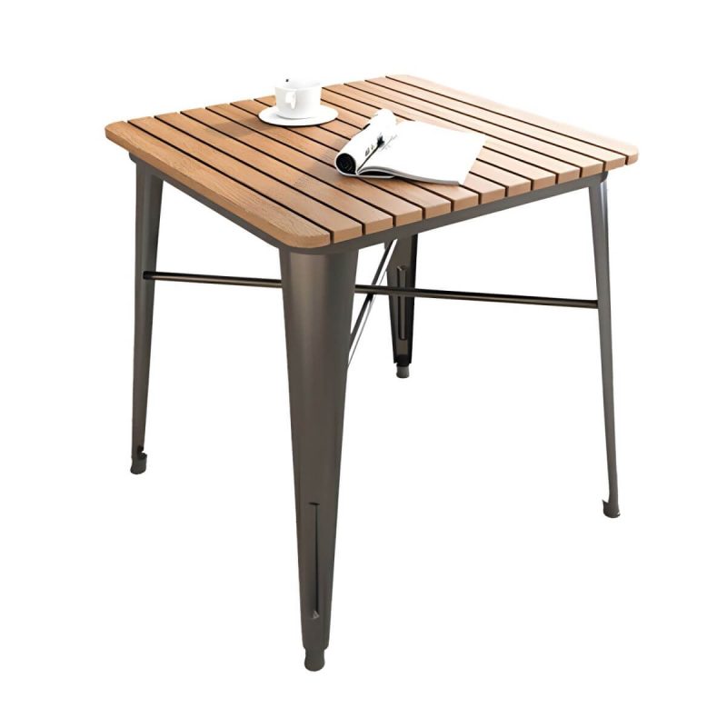 "Contemporary Style Wood Patio Table Rectangle Shape with Metal Legs in White/Black - Table Only 23.6"L x 23.6"W x 29.5"H Black"