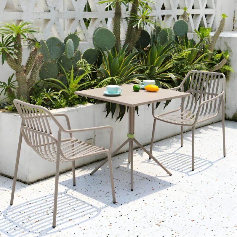 "Metal Patio Table Contemporary Style with Legs in Round/Square Shape - Table Only Champagne Round"