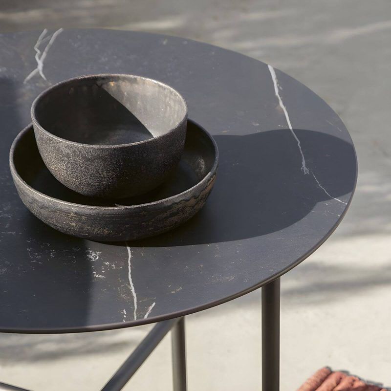 "Water Resistant Coffee Table Industrial Style Stone Round Shape Table in Grey - 39.5"L x 39.5"W x 12"H Grey Table Only"