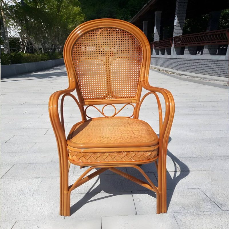 "Traditional Patio Dining Armchair in Rattan Single Outdoor Chair - Natural Finish Rattan Weaving 1 Piece"
